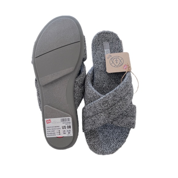 New FitFlop Womens Sandals Gracie Merino Wool Cross Slide Gray - Picture 4 of 4
